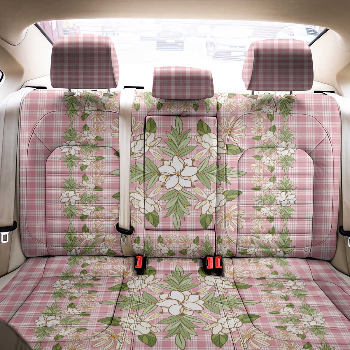 Squares Maile Leaf Back Car Seat Cover Pink Palaka Hawaiian Quilt Pattern LT9 - Polynesian Pride