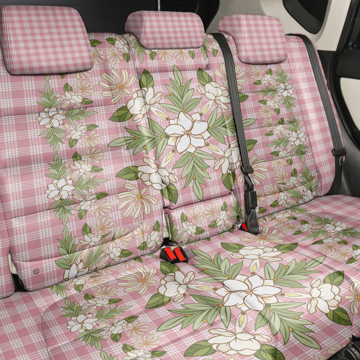 Squares Maile Leaf Back Car Seat Cover Pink Palaka Hawaiian Quilt Pattern LT9 - Polynesian Pride