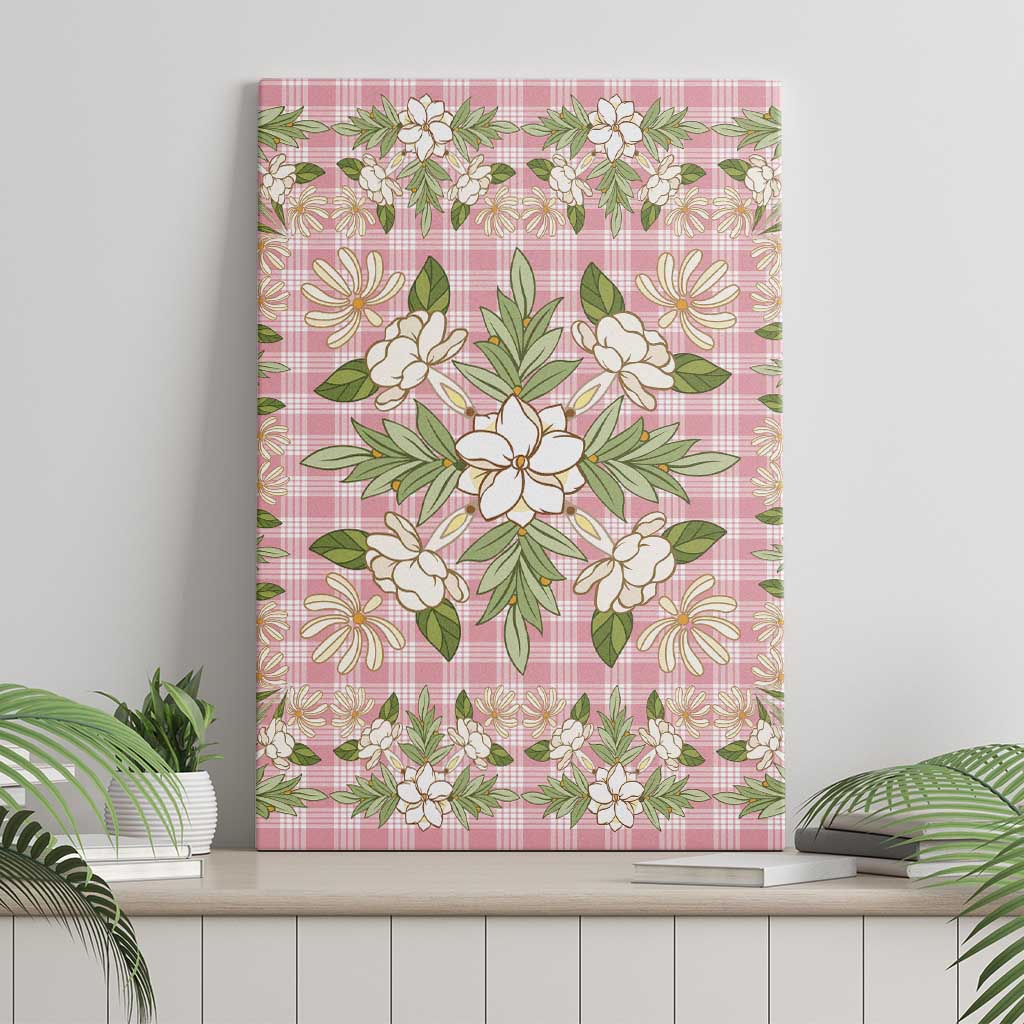 Squares Maile Leaf Canvas Wall Art Pink Palaka Hawaiian Quilt Pattern - Polynesian Pride