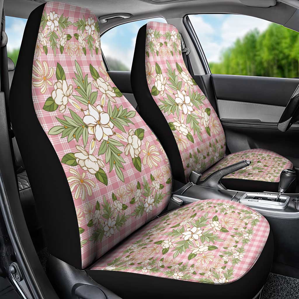 Squares Maile Leaf Car Seat Cover Pink Palaka Hawaiian Quilt Pattern - Polynesian Pride