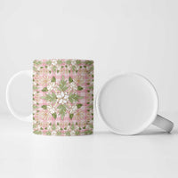 Squares Maile Leaf Ceramic Mug Pink Palaka Hawaiian Quilt Pattern - Polynesian Pride