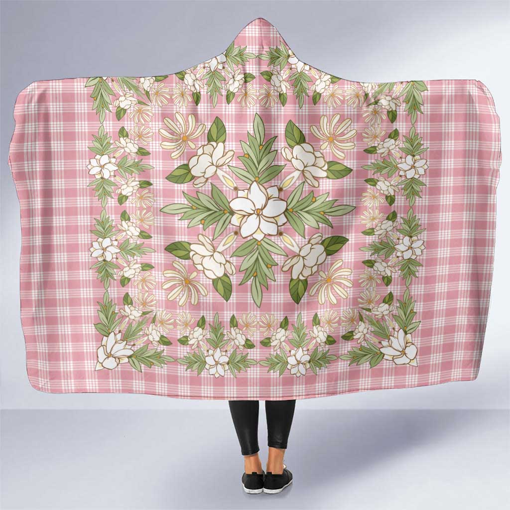 Squares Maile Leaf Hooded Blanket Pink Palaka Hawaiian Quilt Pattern LT9 One Size Pink - Polynesian Pride