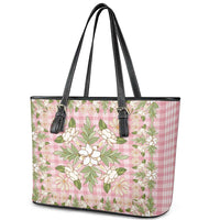 Squares Maile Leaf Leather Tote Bag Pink Palaka Hawaiian Quilt Pattern LT9 - Polynesian Pride