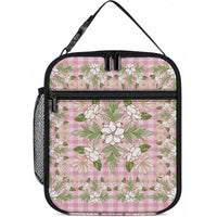 Squares Maile Leaf Lunch Bag Pink Palaka Hawaiian Quilt Pattern LT9 10.2 × 8.3 × 4.3 inch Pink - Polynesian Pride