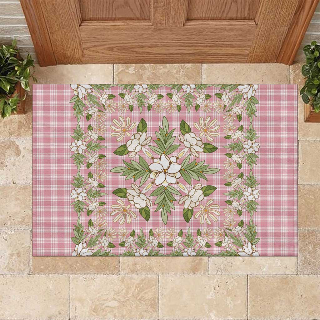 Squares Maile Leaf Rubber Doormat Pink Palaka Hawaiian Quilt Pattern - Polynesian Pride
