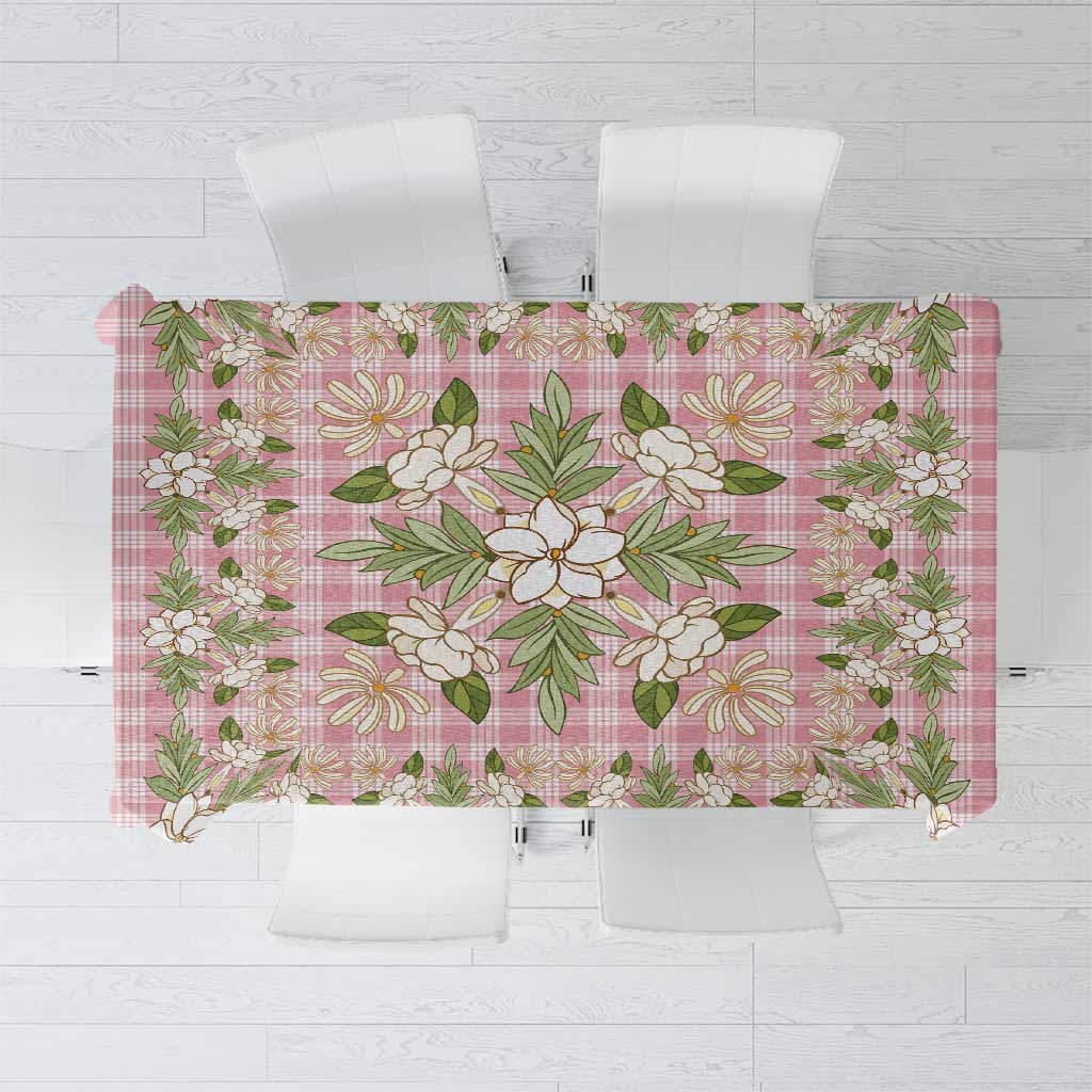 Squares Maile Leaf Tablecloth Pink Palaka Hawaiian Quilt Pattern LT9 Pink - Polynesian Pride