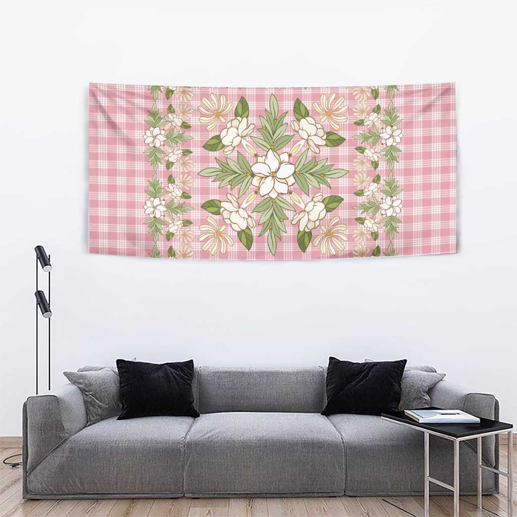Squares Maile Leaf Tapestry Pink Palaka Hawaiian Quilt Pattern LT9 - Polynesian Pride