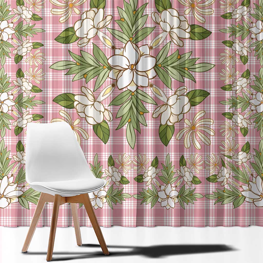 Squares Maile Leaf Window Curtain Pink Palaka Hawaiian Quilt Pattern - Polynesian Pride