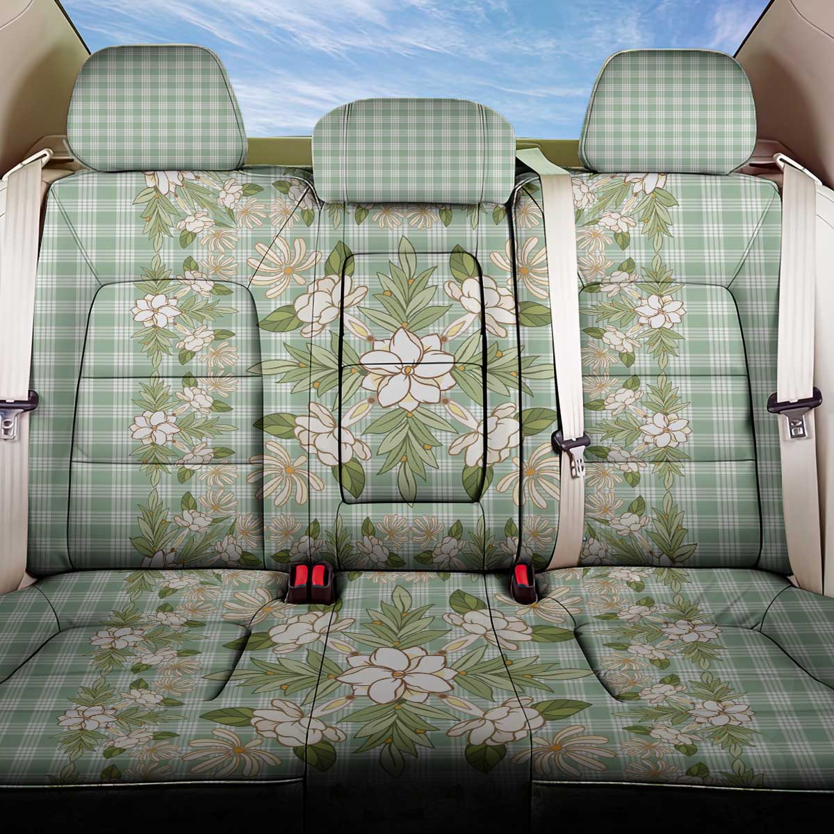 Squares Maile Leaf Back Car Seat Cover Turquoise Palaka Hawaiian Quilt Pattern LT9 One Size Turquoise - Polynesian Pride