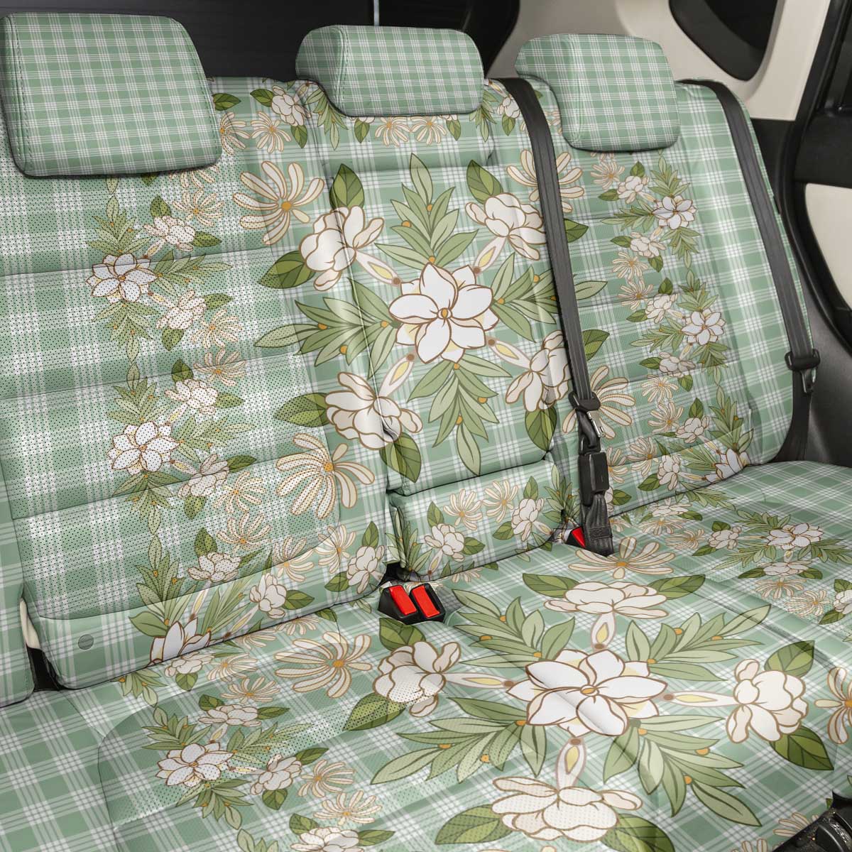 Squares Maile Leaf Back Car Seat Cover Turquoise Palaka Hawaiian Quilt Pattern LT9 - Polynesian Pride