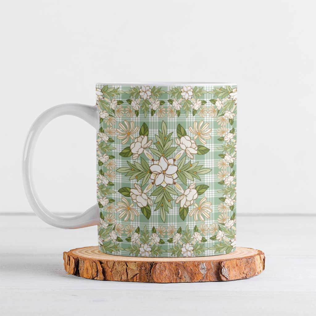 Squares Maile Leaf Ceramic Mug Turquoise Palaka Hawaiian Quilt Pattern LT9 Turquoise - Polynesian Pride