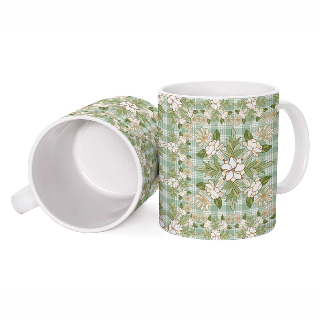 Squares Maile Leaf Ceramic Mug Turquoise Palaka Hawaiian Quilt Pattern LT9 - Polynesian Pride