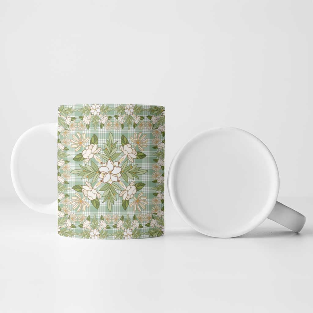Squares Maile Leaf Ceramic Mug Turquoise Palaka Hawaiian Quilt Pattern LT9 - Polynesian Pride