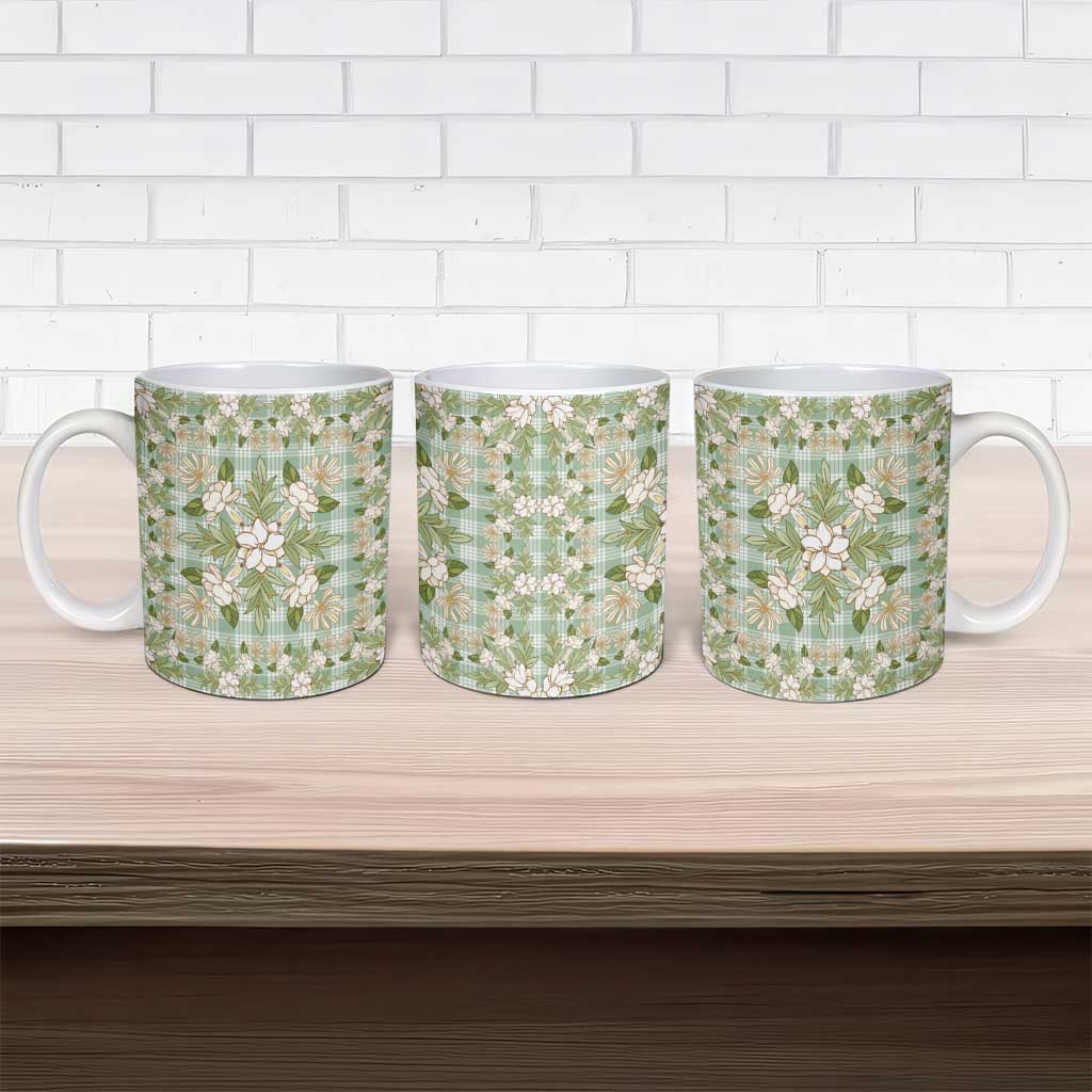 Squares Maile Leaf Ceramic Mug Turquoise Palaka Hawaiian Quilt Pattern LT9 - Polynesian Pride