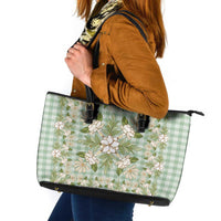 Squares Maile Leaf Leather Tote Bag Turquoise Palaka Hawaiian Quilt Pattern LT9 Turquoise - Polynesian Pride