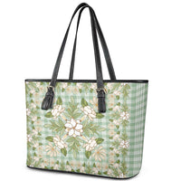 Squares Maile Leaf Leather Tote Bag Turquoise Palaka Hawaiian Quilt Pattern LT9 - Polynesian Pride