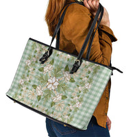 Squares Maile Leaf Leather Tote Bag Turquoise Palaka Hawaiian Quilt Pattern LT9 - Polynesian Pride