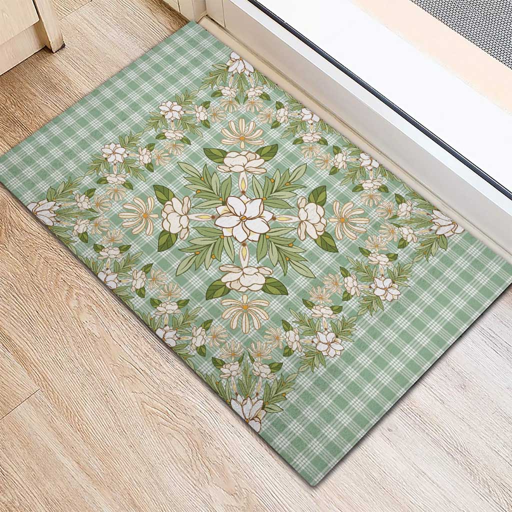 Squares Maile Leaf Rubber Doormat Turquoise Palaka Hawaiian Quilt Pattern - Polynesian Pride