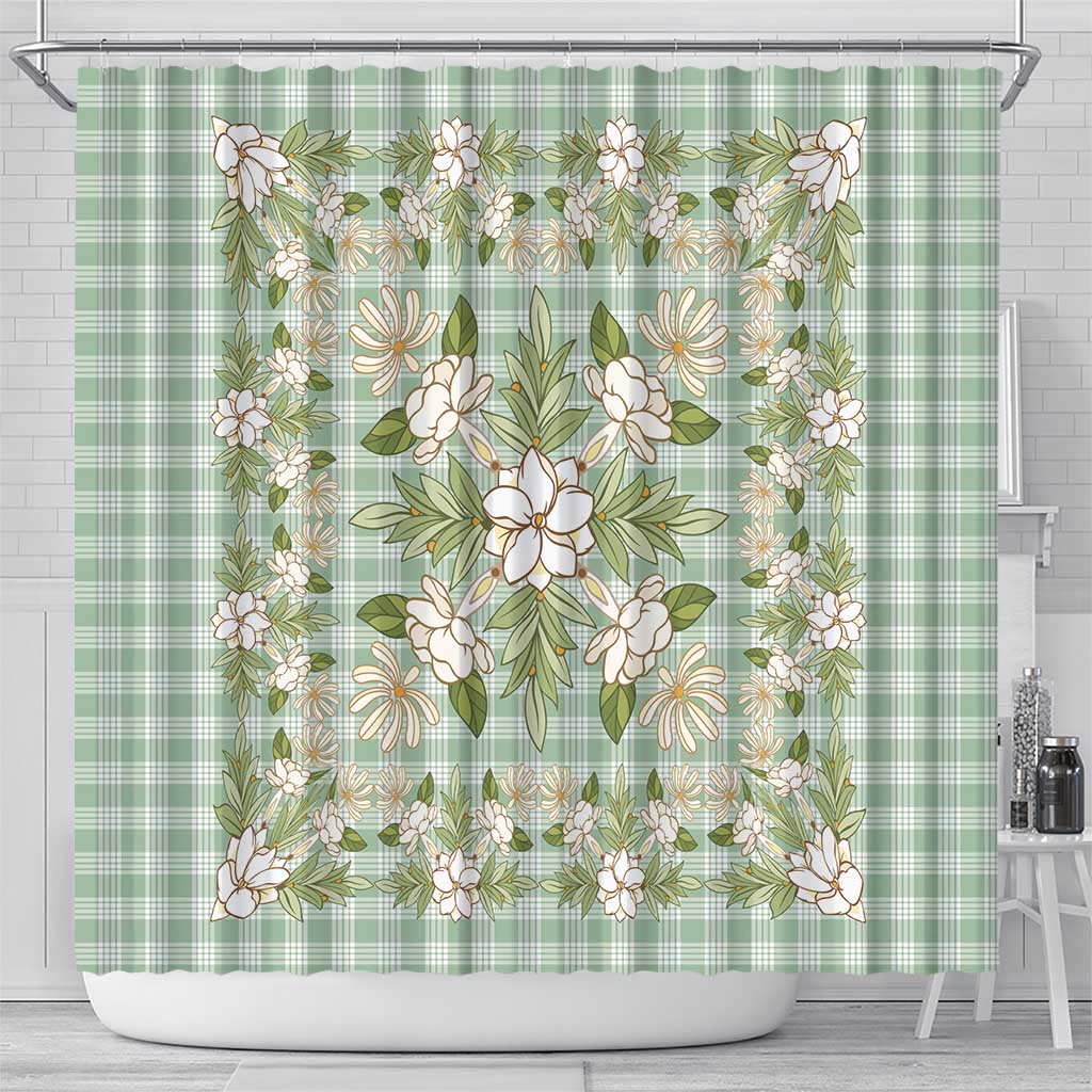 Squares Maile Leaf Shower Curtain Turquoise Palaka Hawaiian Quilt Pattern LT9 - Polynesian Pride