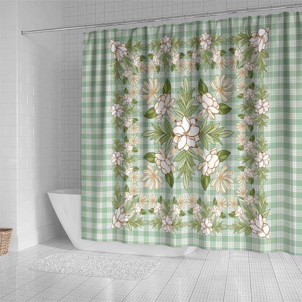 Squares Maile Leaf Shower Curtain Turquoise Palaka Hawaiian Quilt Pattern LT9 - Polynesian Pride