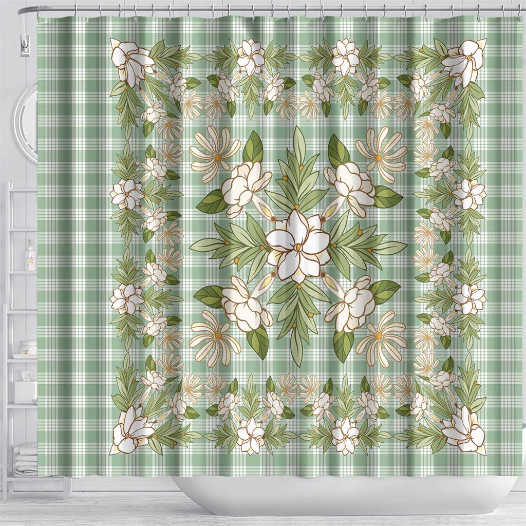 Squares Maile Leaf Shower Curtain Turquoise Palaka Hawaiian Quilt Pattern LT9 - Polynesian Pride