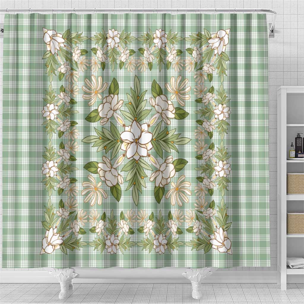 Squares Maile Leaf Shower Curtain Turquoise Palaka Hawaiian Quilt Pattern LT9 - Polynesian Pride