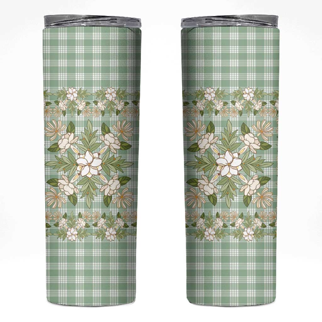 Squares Maile Leaf Skinny Tumbler Turquoise Palaka Hawaiian Quilt Pattern - Polynesian Pride