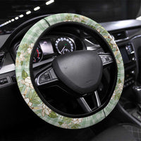 Squares Maile Leaf Steering Wheel Cover Turquoise Palaka Hawaiian Quilt Pattern - Polynesian Pride