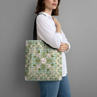 Squares Maile Leaf Tote Bag Turquoise Palaka Hawaiian Quilt Pattern - Polynesian Pride