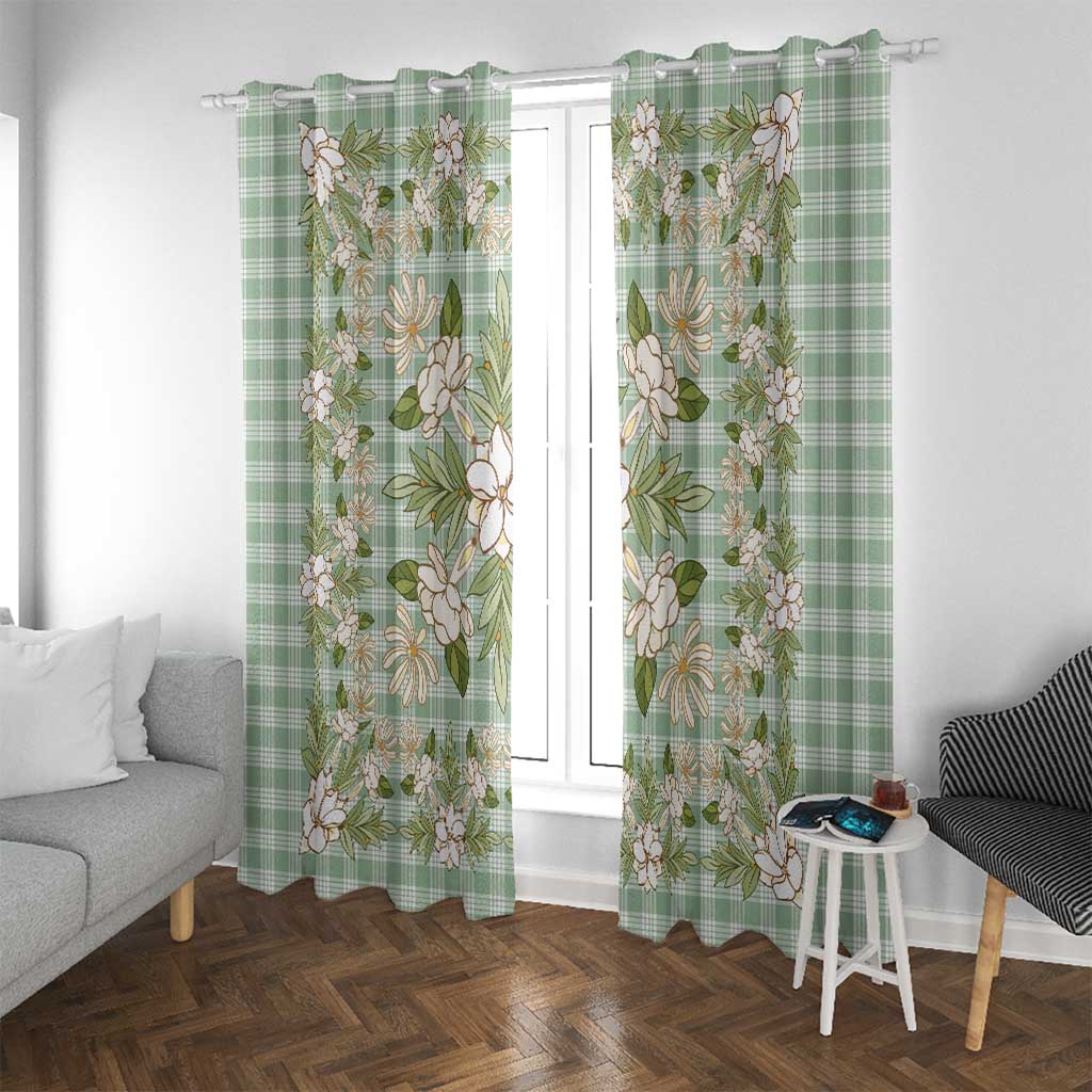 Squares Maile Leaf Window Curtain Turquoise Palaka Hawaiian Quilt Pattern - Polynesian Pride