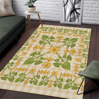 Squares Puakenikeni and Kalo Area Rug Beige Palaka Hawaiian Quilt Pattern - Polynesian Pride