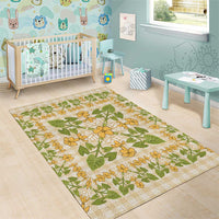 Squares Puakenikeni and Kalo Area Rug Beige Palaka Hawaiian Quilt Pattern - Polynesian Pride