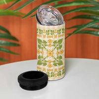 Squares Puakenikeni and Kalo 4 in 1 Can Cooler Tumbler Beige Palaka Hawaiian Quilt Pattern - Polynesian Pride