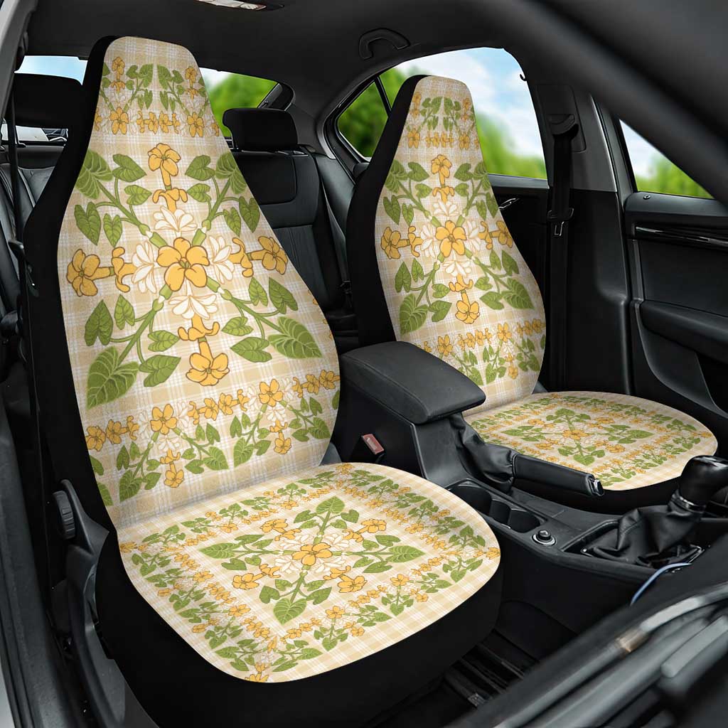 Squares Puakenikeni and Kalo Car Seat Cover Beige Palaka Hawaiian Quilt Pattern - Polynesian Pride