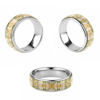 Squares Puakenikeni and Kalo Classic Ring Beige Palaka Hawaiian Quilt Pattern - Polynesian Pride