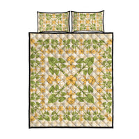 Squares Puakenikeni and Kalo Quilt Bed Set Beige Palaka Hawaiian Quilt Pattern - Polynesian Pride
