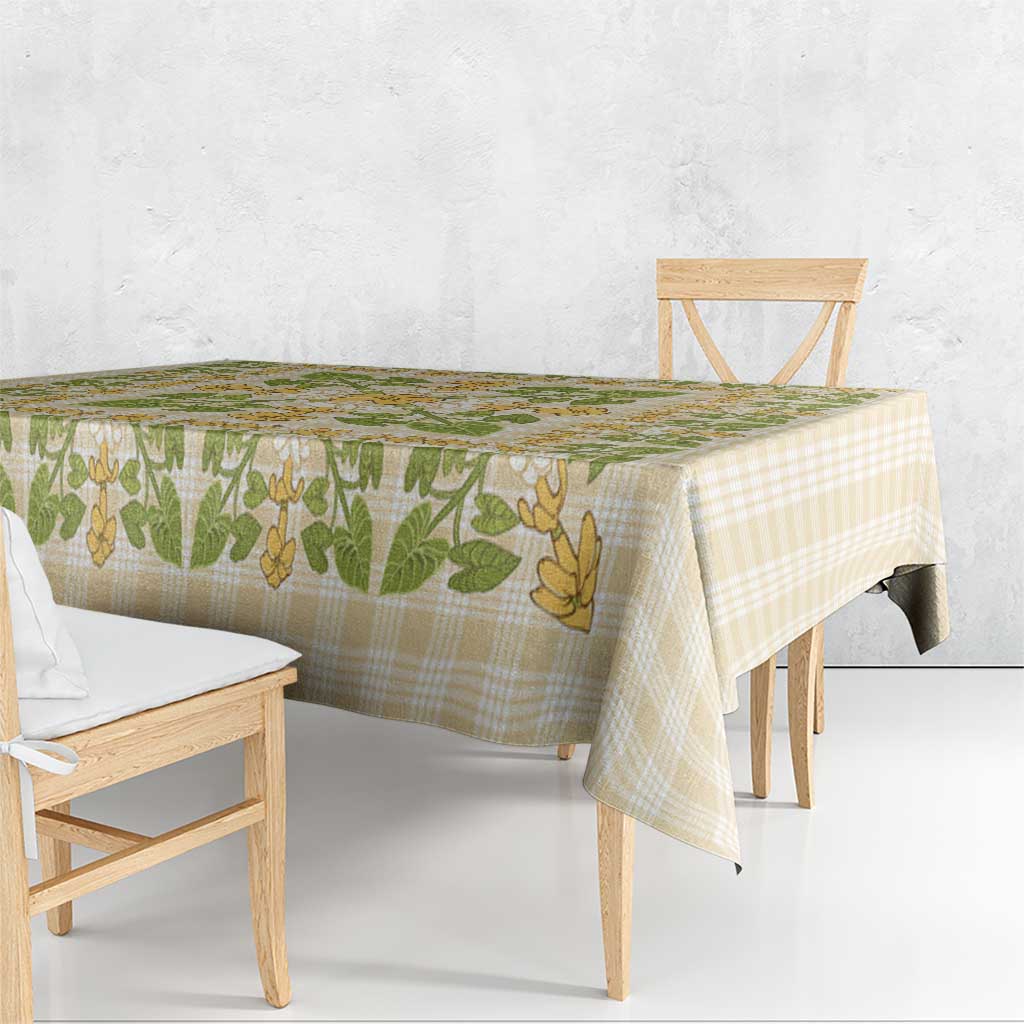 Squares Puakenikeni and Kalo Tablecloth Beige Palaka Hawaiian Quilt Pattern - Polynesian Pride