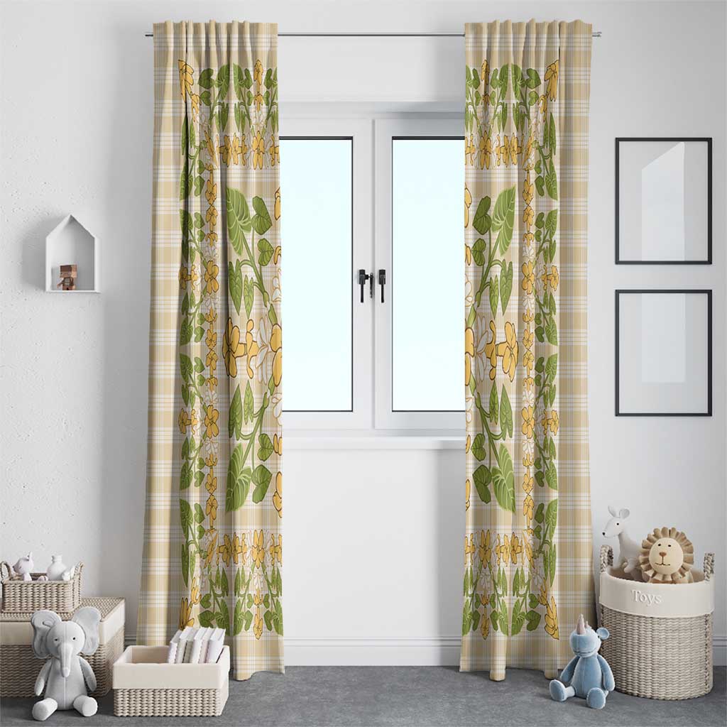 Squares Puakenikeni and Kalo Window Curtain Beige Palaka Hawaiian Quilt Pattern - Polynesian Pride
