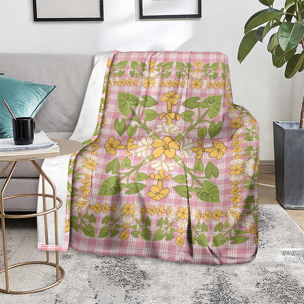 Squares Puakenikeni and Kalo Blanket Pink Palaka Hawaiian Quilt Pattern - Polynesian Pride