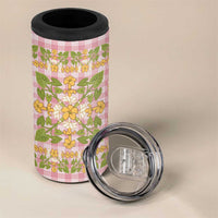 Squares Puakenikeni and Kalo 4 in 1 Can Cooler Tumbler Pink Palaka Hawaiian Quilt Pattern - Polynesian Pride