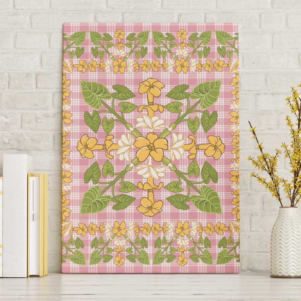 Squares Puakenikeni and Kalo Canvas Wall Art Pink Palaka Hawaiian Quilt Pattern - Polynesian Pride