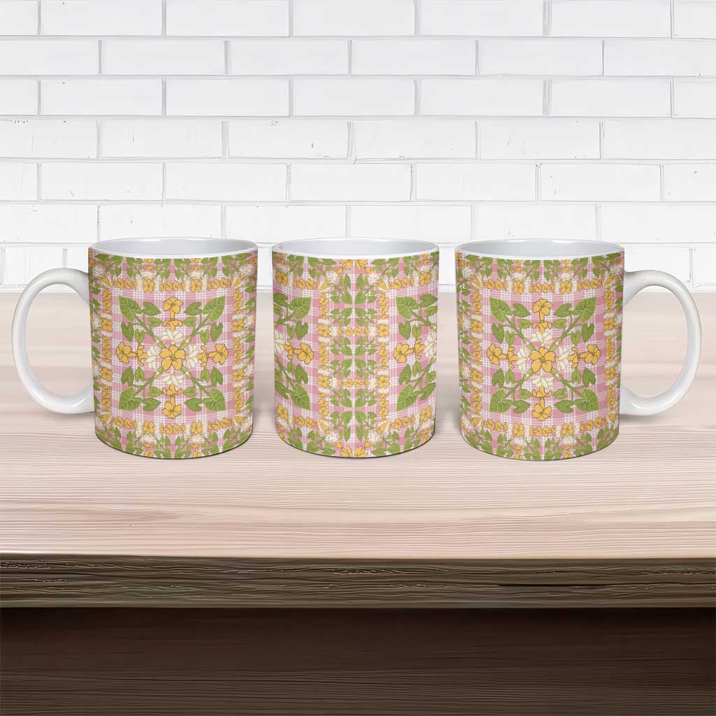 Squares Puakenikeni and Kalo Ceramic Mug Pink Palaka Hawaiian Quilt Pattern LT9 - Polynesian Pride