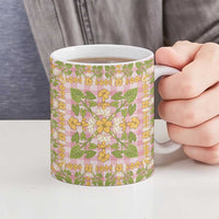 Squares Puakenikeni and Kalo Ceramic Mug Pink Palaka Hawaiian Quilt Pattern LT9 - Polynesian Pride
