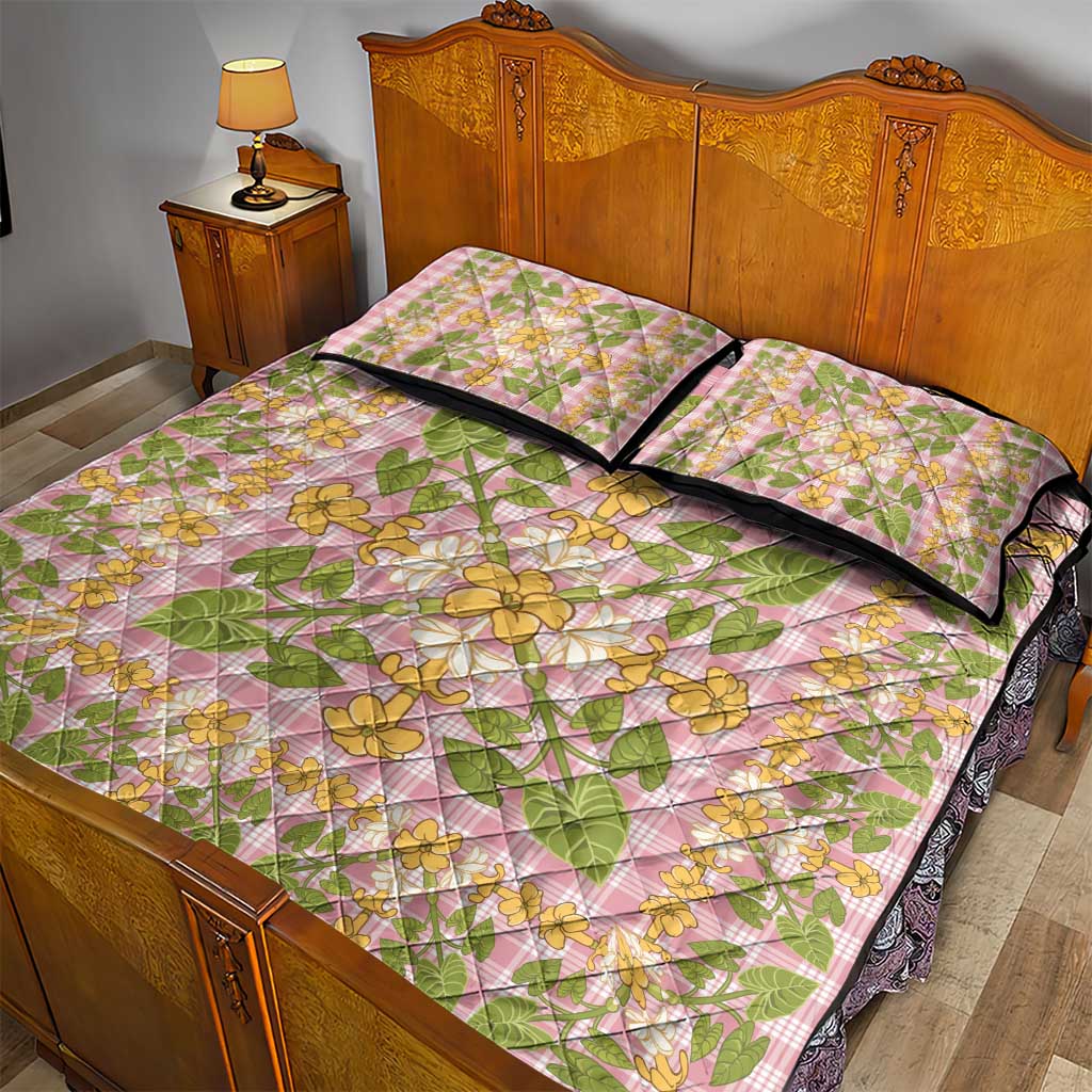 Squares Puakenikeni and Kalo Quilt Bed Set Pink Palaka Hawaiian Quilt Pattern - Polynesian Pride
