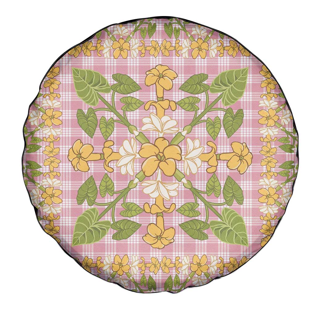 Squares Puakenikeni and Kalo Spare Tire Cover Pink Palaka Hawaiian Quilt Pattern - Polynesian Pride