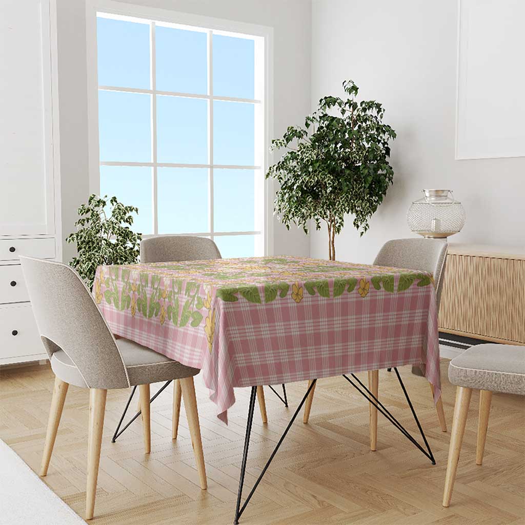 Squares Puakenikeni and Kalo Tablecloth Pink Palaka Hawaiian Quilt Pattern - Polynesian Pride