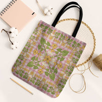 Squares Puakenikeni and Kalo Tote Bag Pink Palaka Hawaiian Quilt Pattern - Polynesian Pride