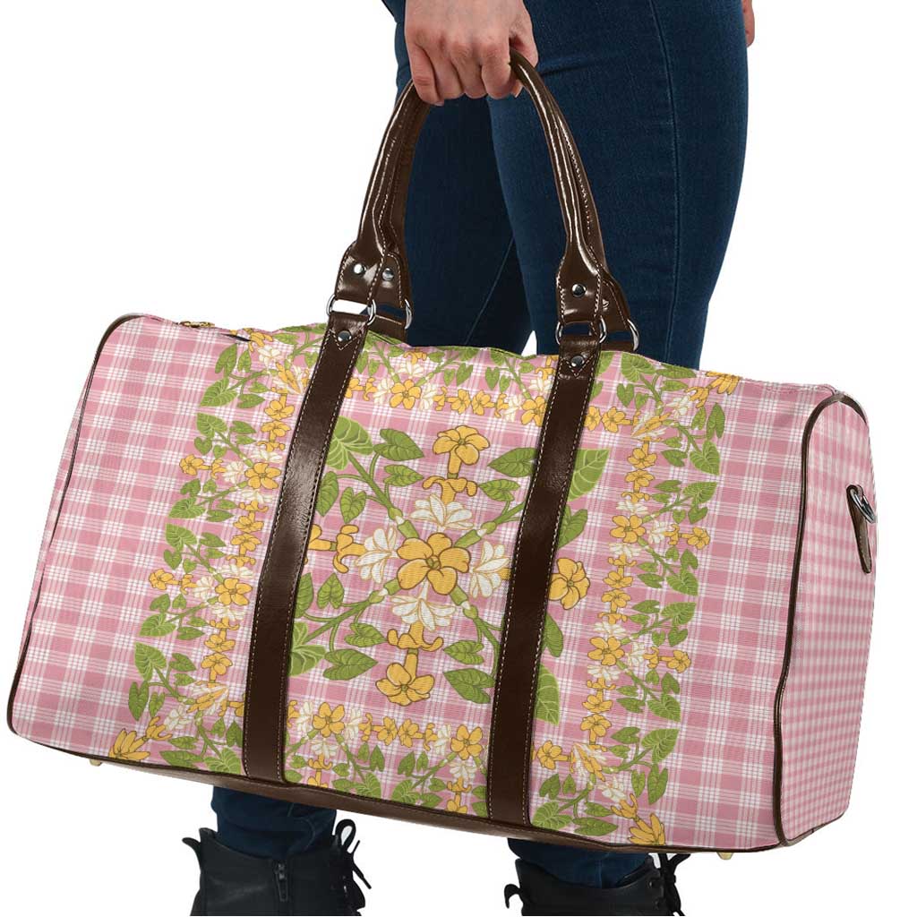 Squares Puakenikeni and Kalo Travel Bag Pink Palaka Hawaiian Quilt Pattern - Polynesian Pride