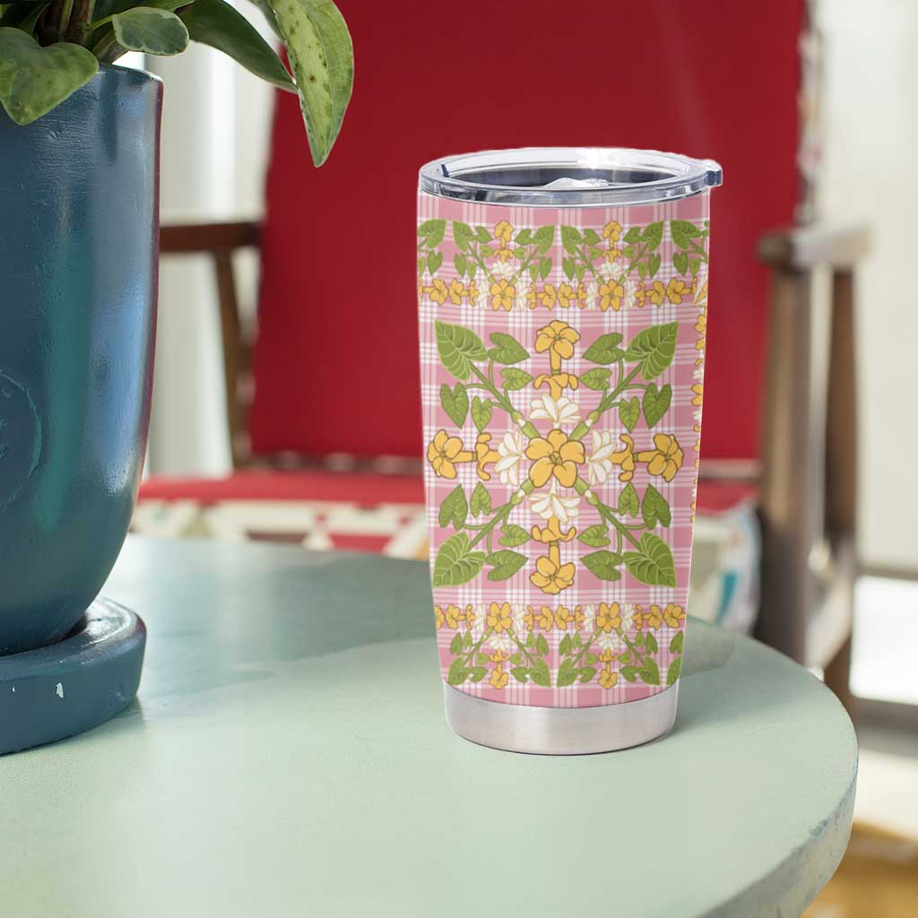 Squares Puakenikeni and Kalo Tumbler Cup Pink Palaka Hawaiian Quilt Pattern - Polynesian Pride