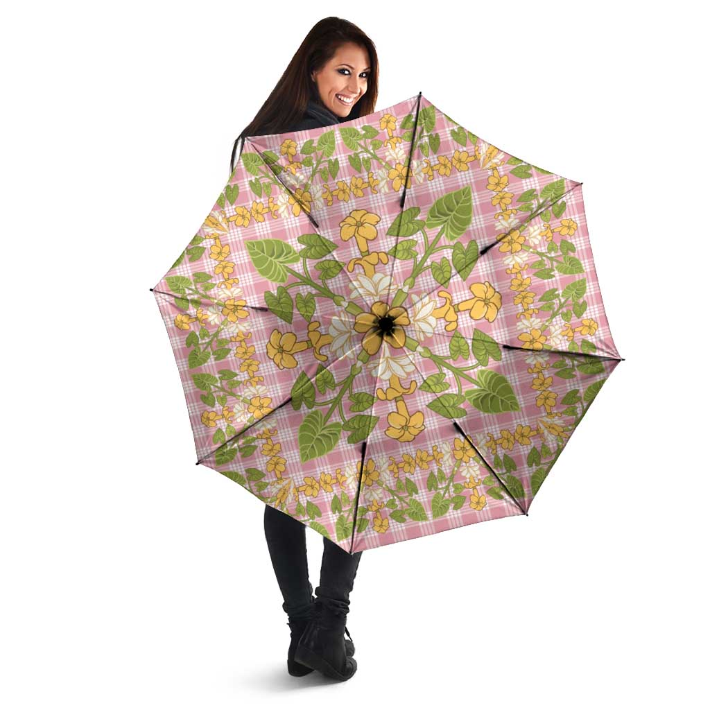 Squares Puakenikeni and Kalo Umbrella Pink Palaka Hawaiian Quilt Pattern - Polynesian Pride